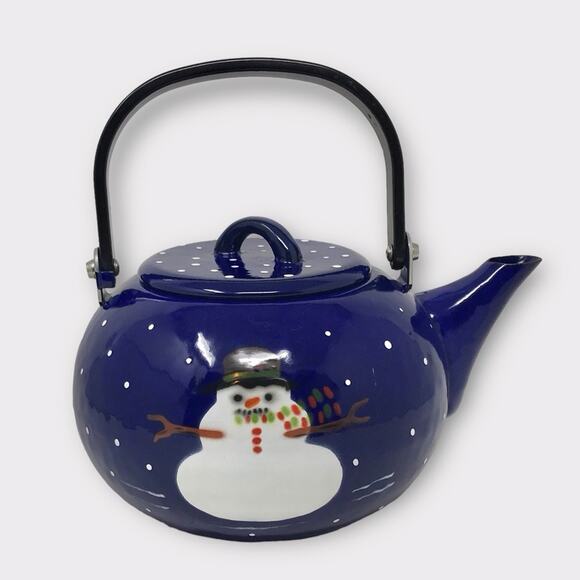 Golden Rabbit  Enamelware Teapot Large 8" Snowman Christmas Large Glampware - Picture 2 of 8